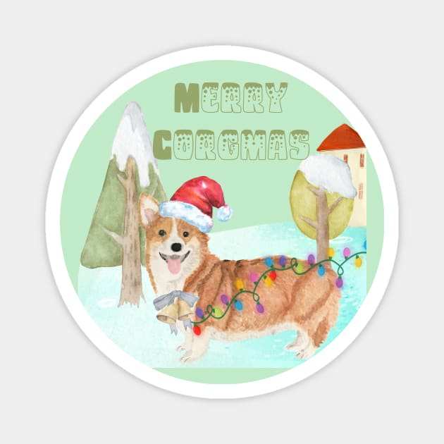 MERRY CORGMAS - WATERCOLOR CORGI CHRISTMAS WINTER WALK DESIGN Magnet by BEAUTIFUL WORDSMITH